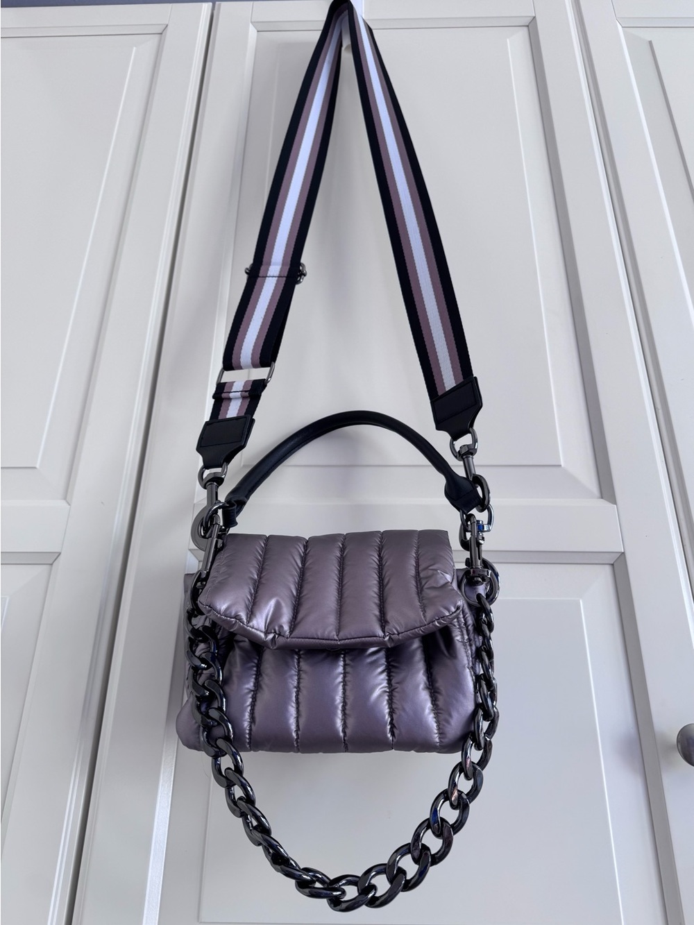 Quilted Metallic Crossbody Bag with 3 straps